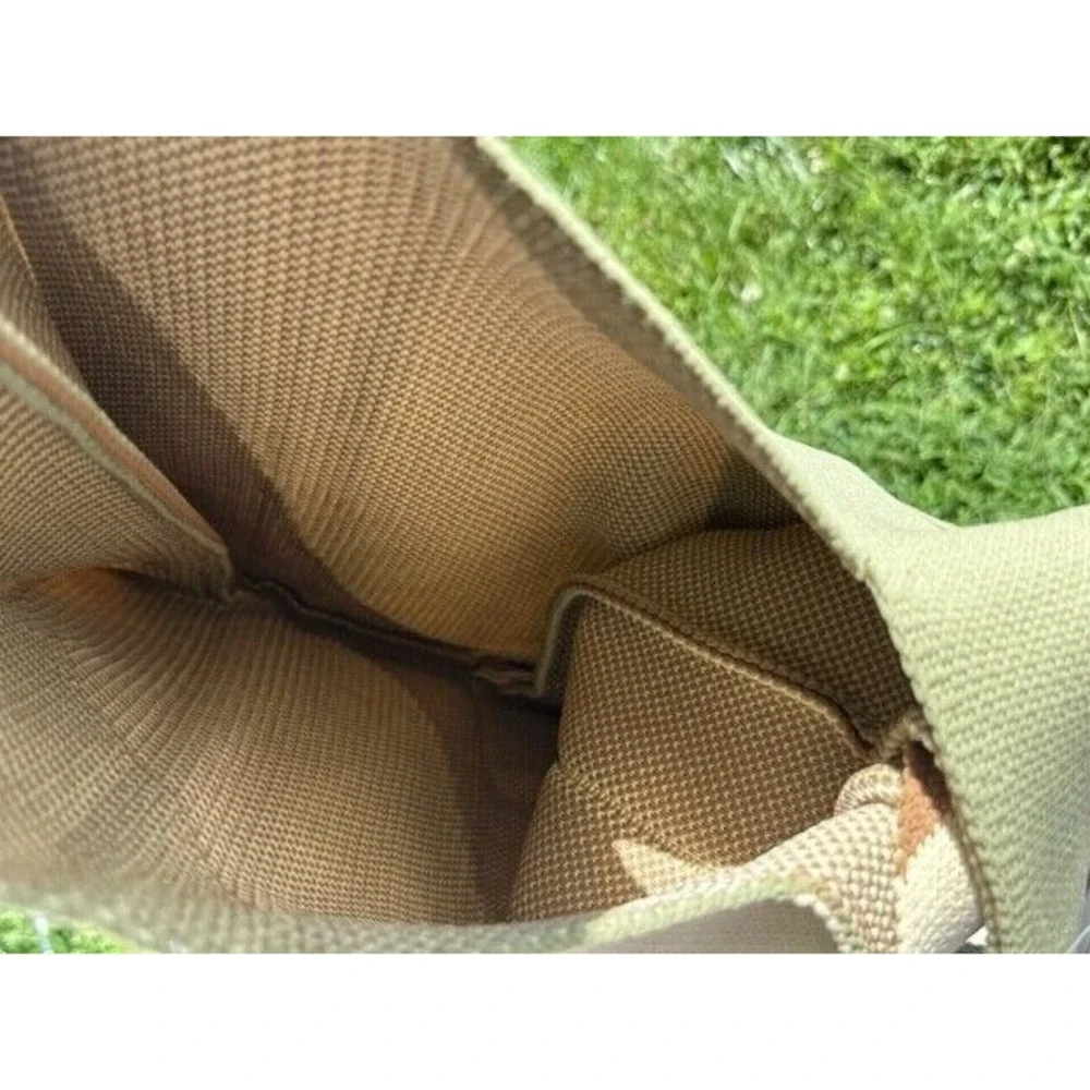 Buitollow Knit Tote Bag Colorblock Sage Green Tan Cream Eco Friendly Shopper NEW